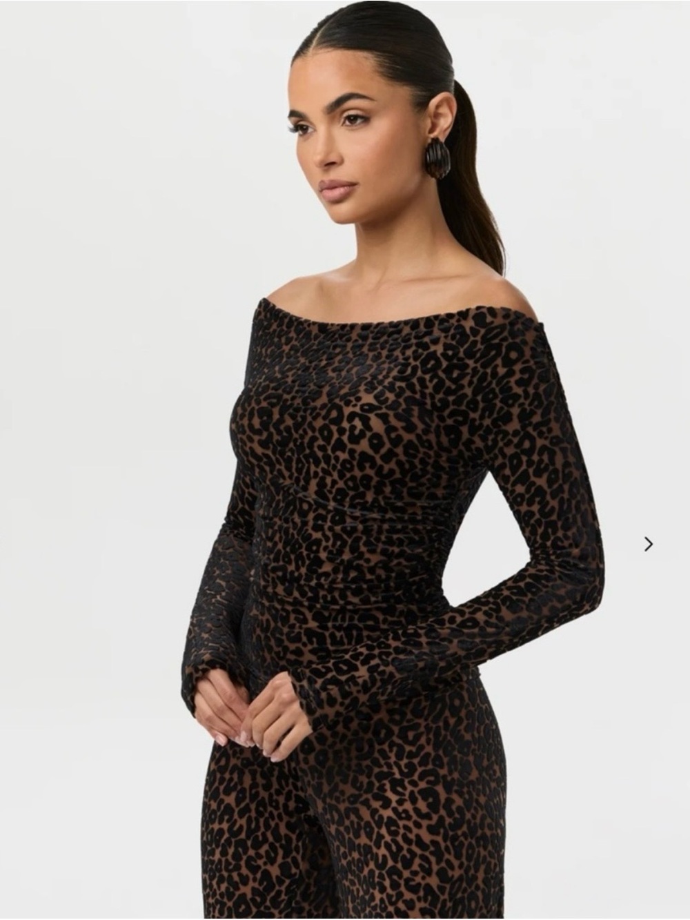 Naked Wardrobe Burnout Off-Shoulder Long Sleeve Top Leopard